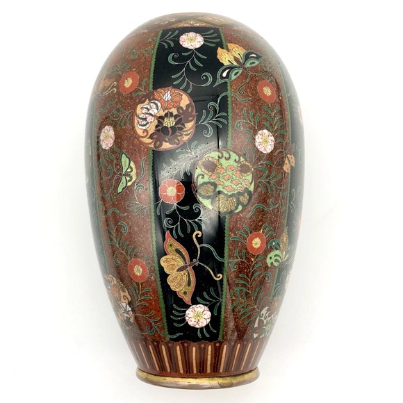 Kintsugi Antique Japanese Cloisonné Vase Meiji Era Goldstone Butterfly Floral - Picture 8 of 17
